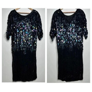 Greg Adams Vintage 80’s Pure Silk Sequin Beaded Flapper Style Party Dress M